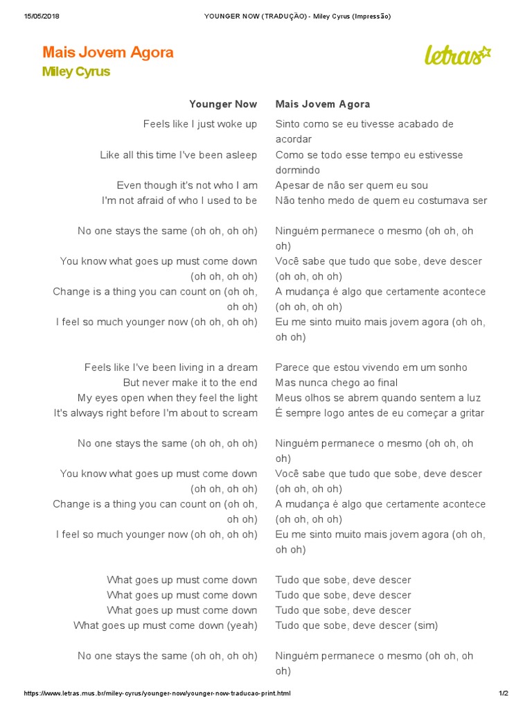 Younger Now (Tradução) - Miley Cyrus (Impressão), PDF, Álbuns de rock